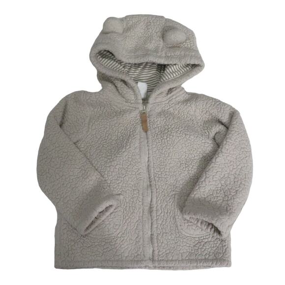 Carter's Baby Sz 24M Beige Sherpa Teddy Sweater Front Zip Soft Plush - Picture 1 of 2